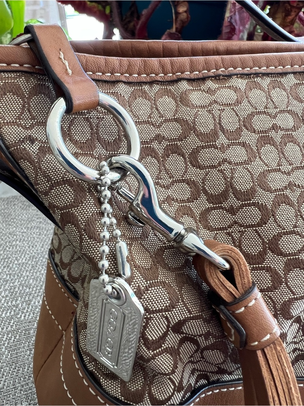 Coach Brown Signature Canvas Shoulder Bag with Leather Tassel - Picture 3 of 9